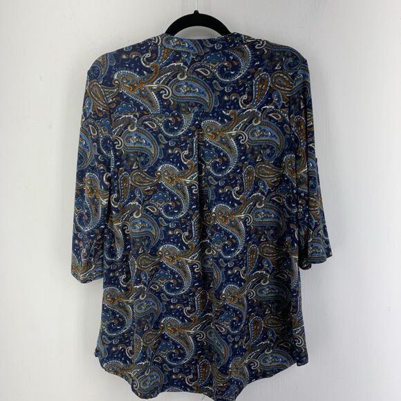 Boho Peasant Hippie Tunic Top Paisley Colorful 3/4 Roll Tab Sleeve Stretch - Picture 7 of 8